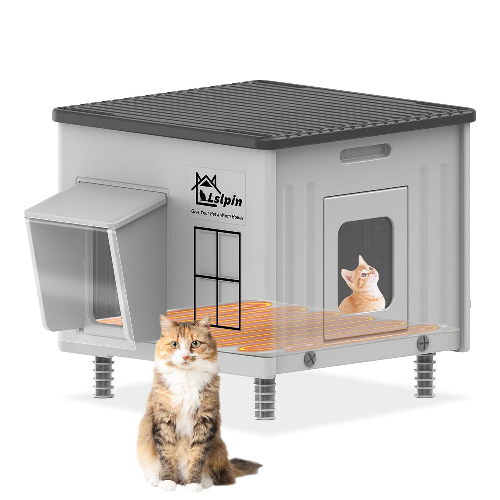 Lslpin indestructible heated cat house outdoor shows rugged durability for winter warmth.