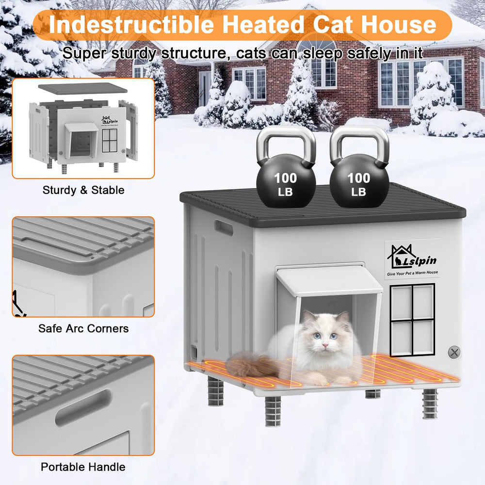 Lslpin indestructible heated cat shelter elevated base keeps dry on damp ground