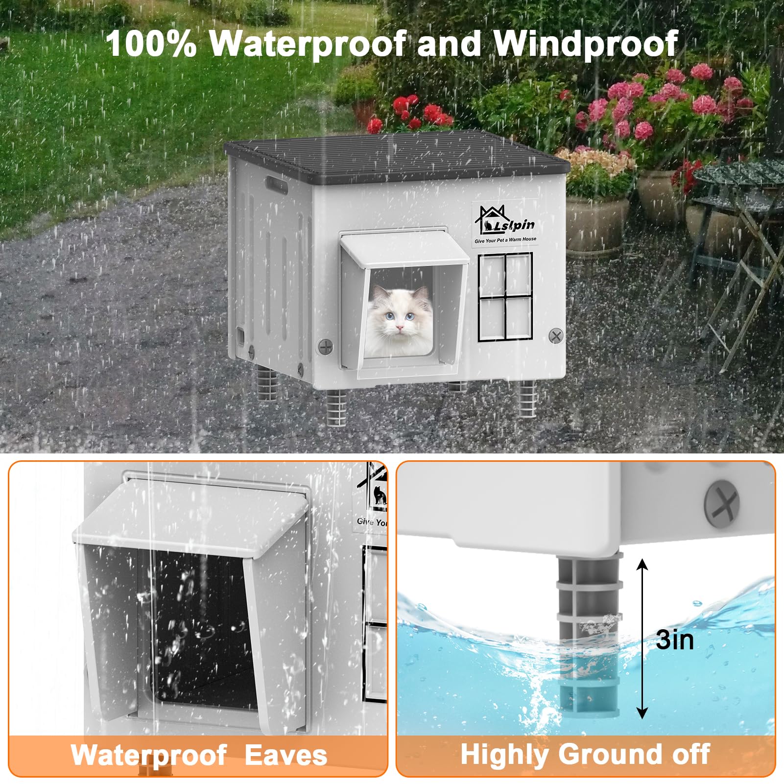 Lslpin weatherproof cat house side panel highlighting durable outdoor shelter