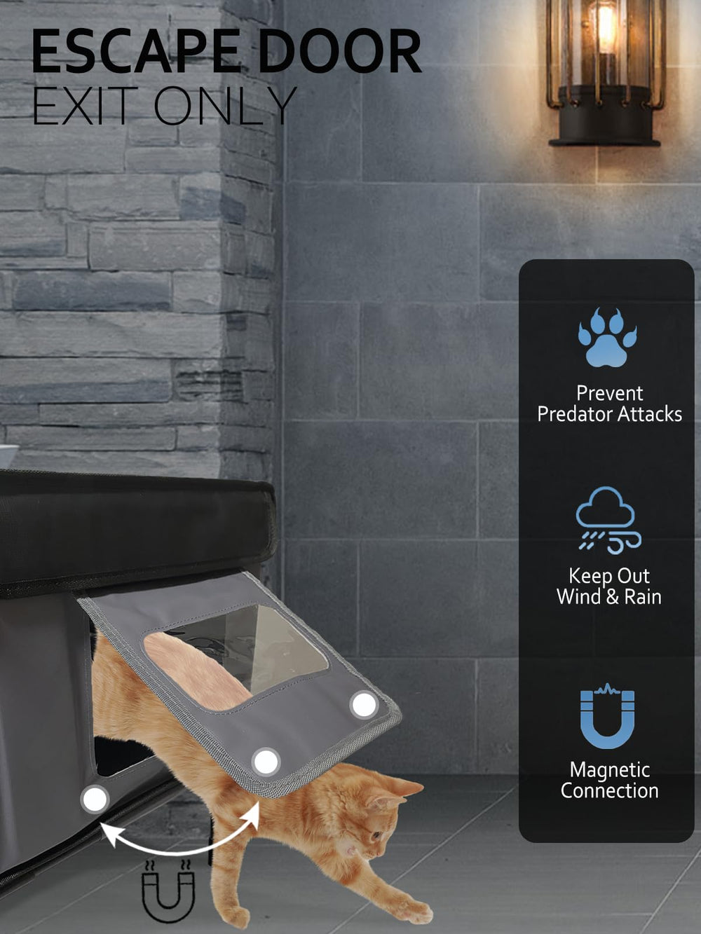 LUBLACET quick-escape side door enables fast exit from predators or pets.