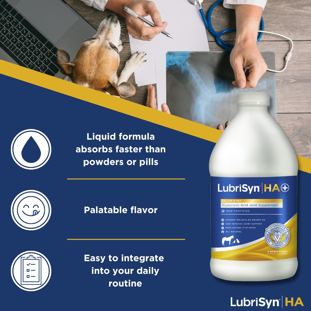 LubriSynHA liquid directly fed to pets aids joint hydration and comfort