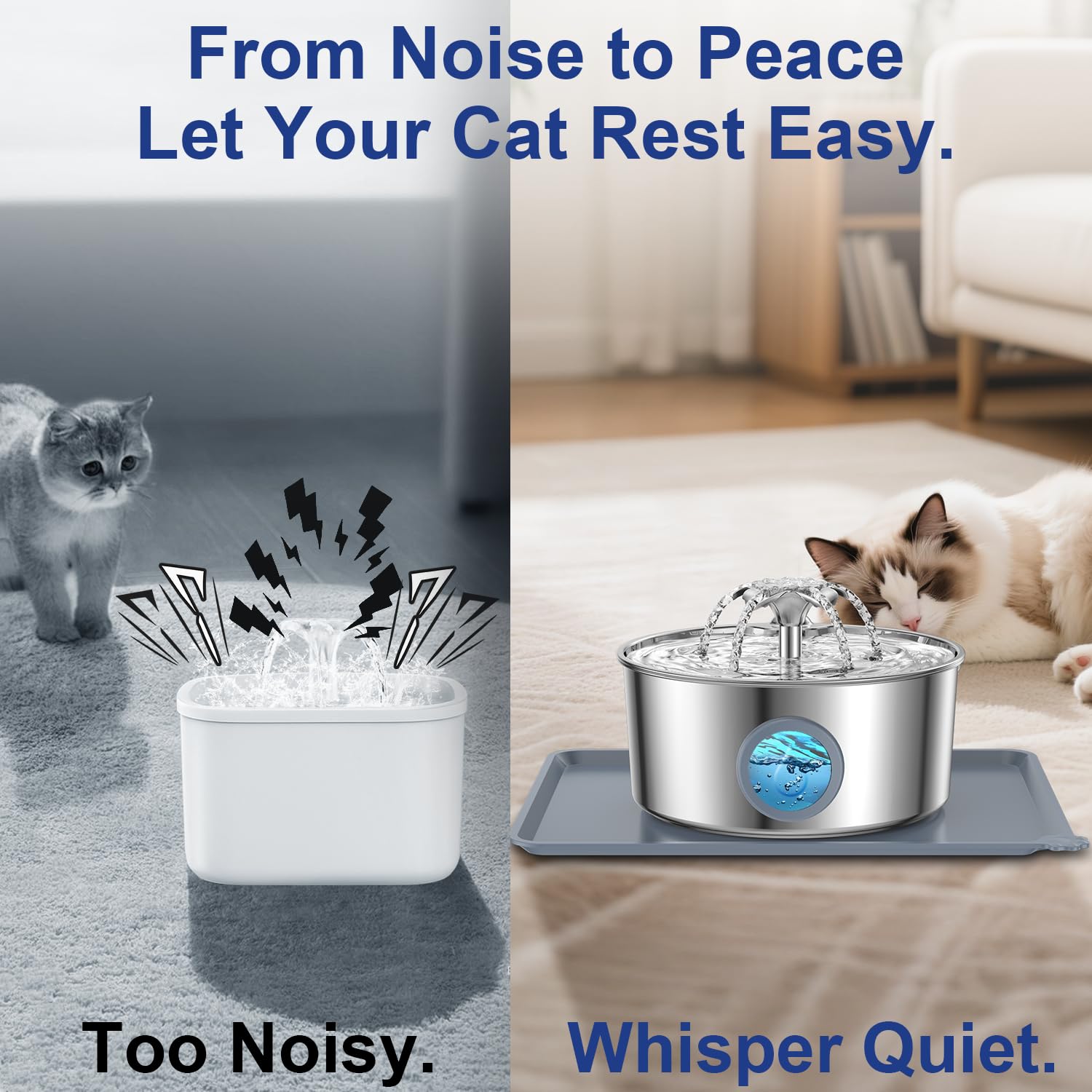 LucidShine water fountain 108oz reservoir highlights large capacity for multiple pets.