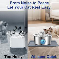 LucidShine water fountain 108oz reservoir highlights large capacity for multiple pets.