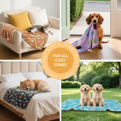 Luciphia blanket dog on sofa demonstrates furniture protection.