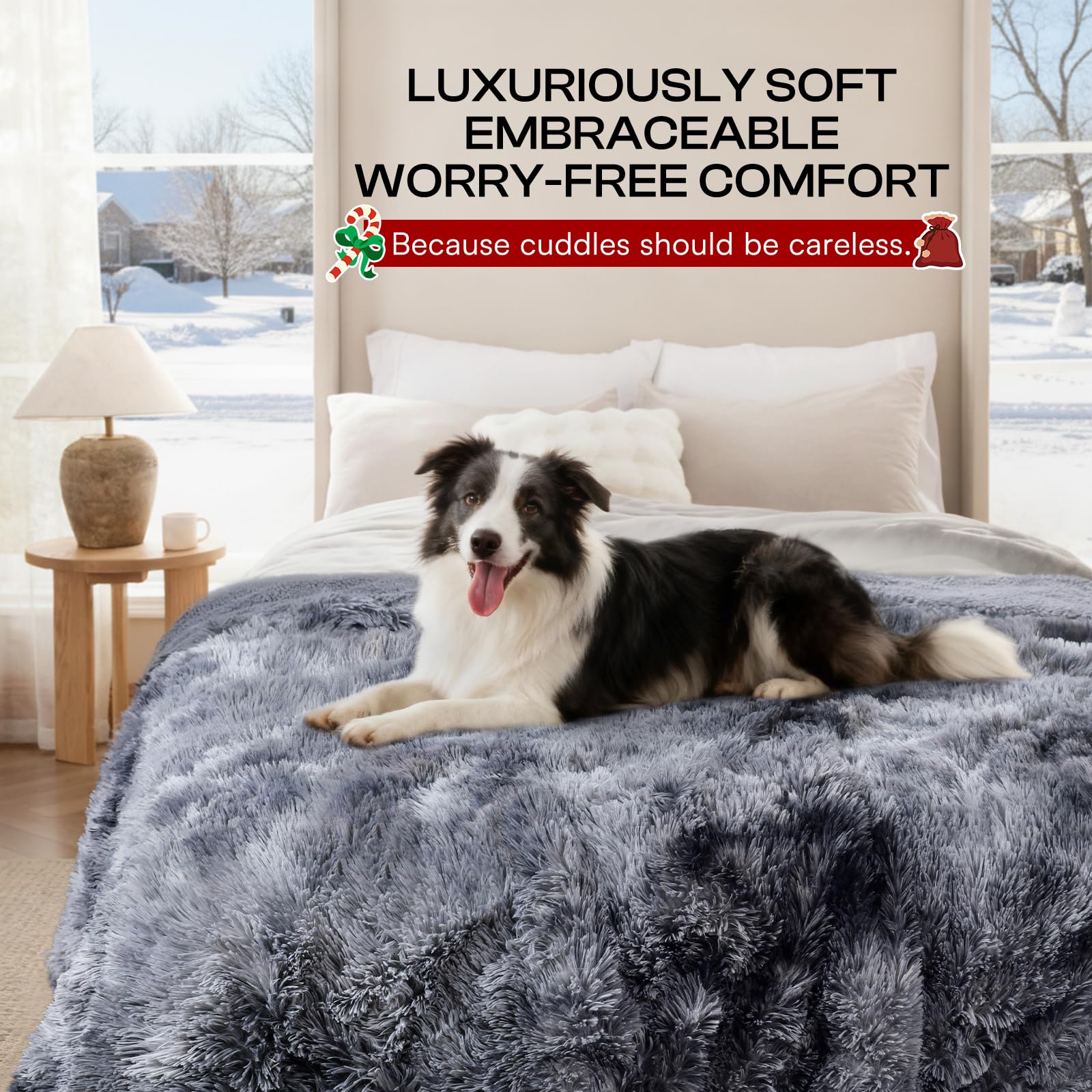 Luciphia calming faux fur reversible design offers soothing look for pets.