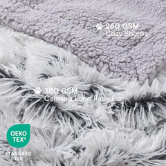Luciphia plush sherpa fleece dog blanket provides cozy warmth for pets.