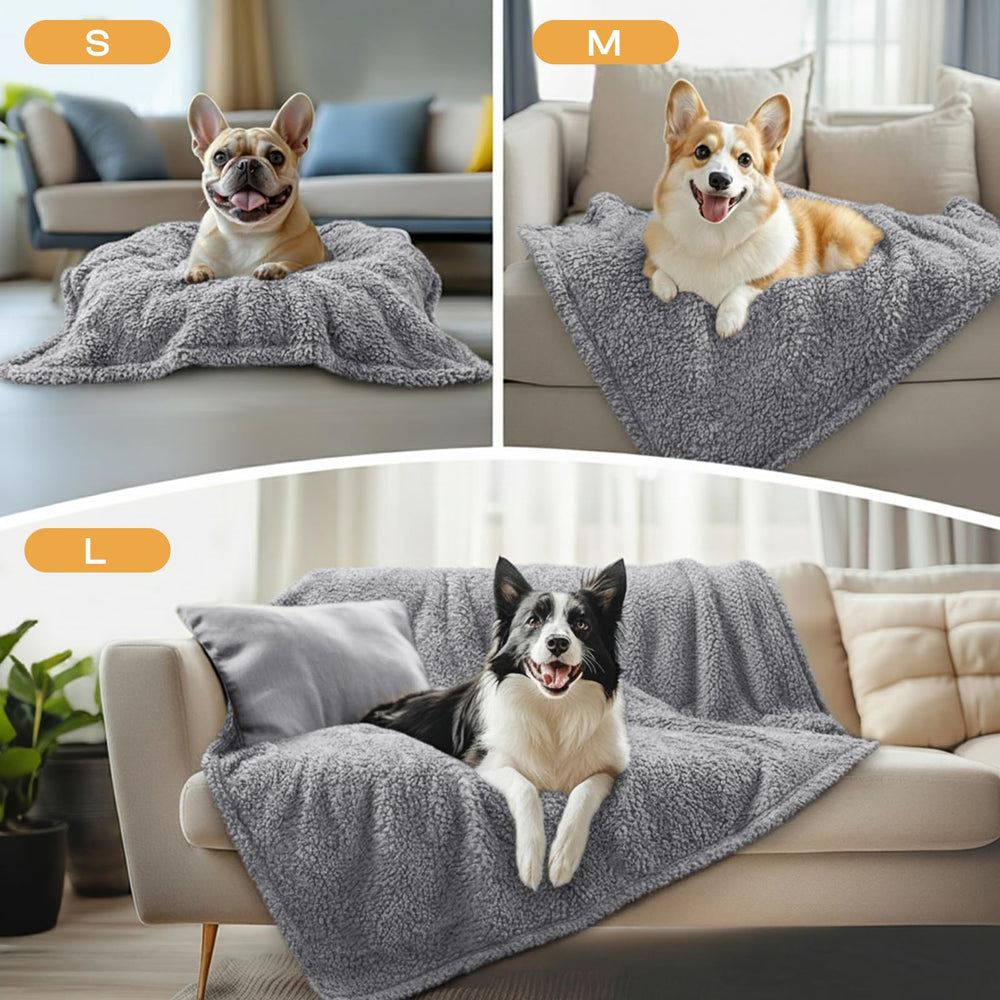 Luciphia large blanket on couch protects furniture with paw print design.
