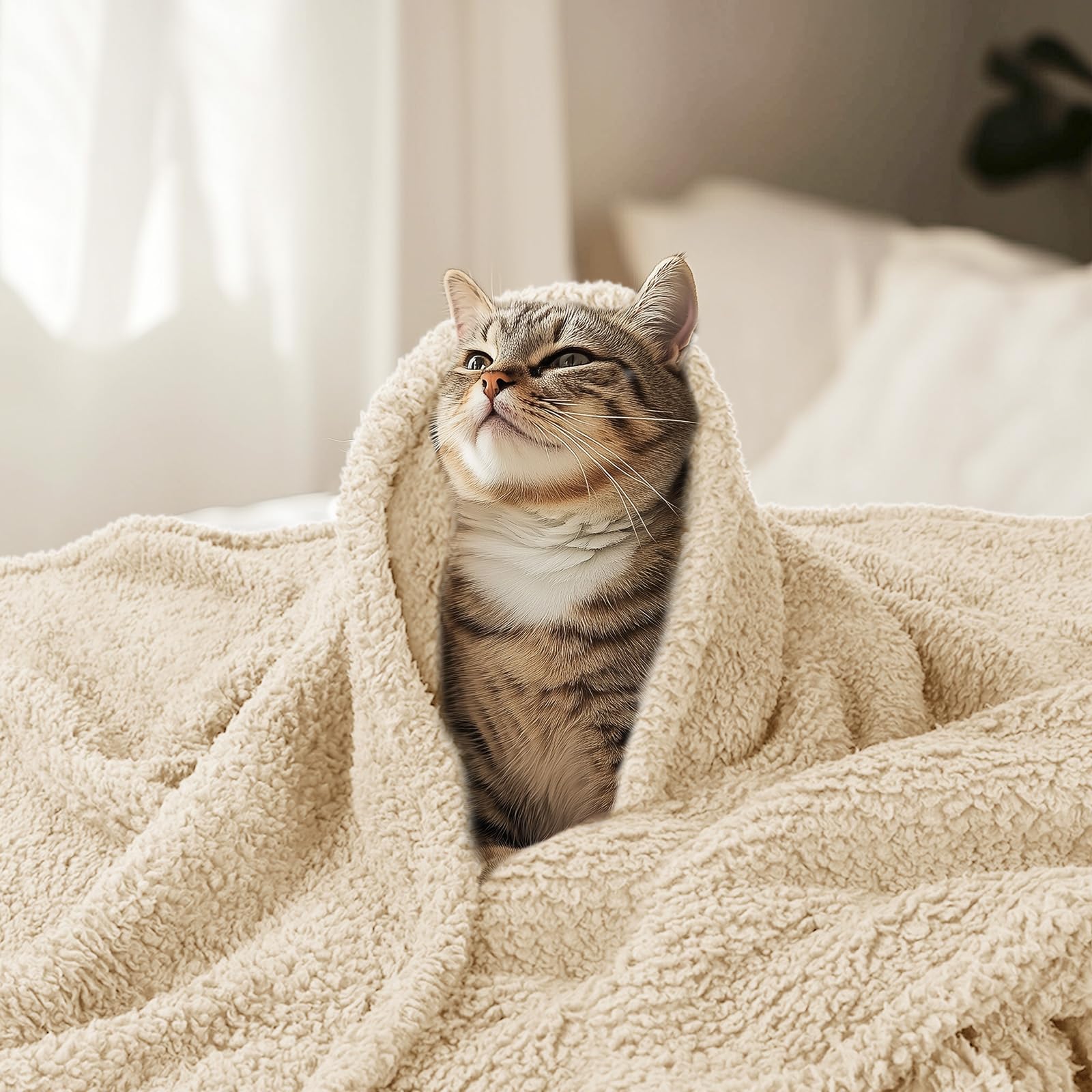 Luciphia Premium Fleece Pet Blanket cat-using calming comfort for lounging.