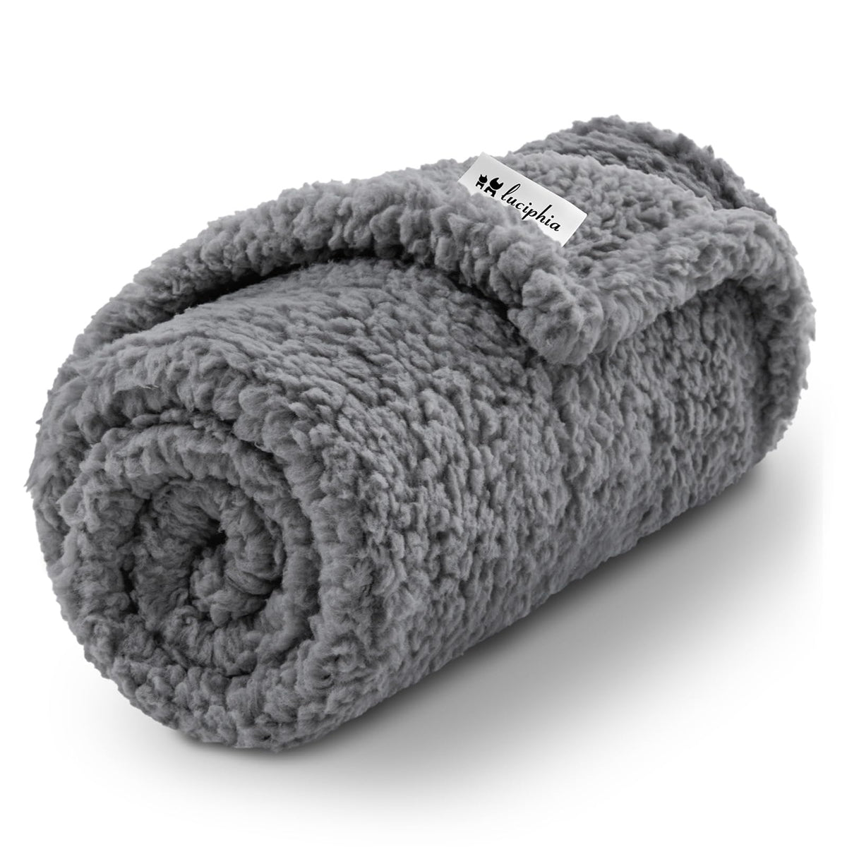 Luciphia Premium fleece pet blanket in grey with plush sherpa texture for cozy naps.