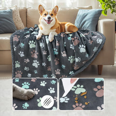 Luciphia reversible pet blanket showing sherpa and fleece for cozy lounging.