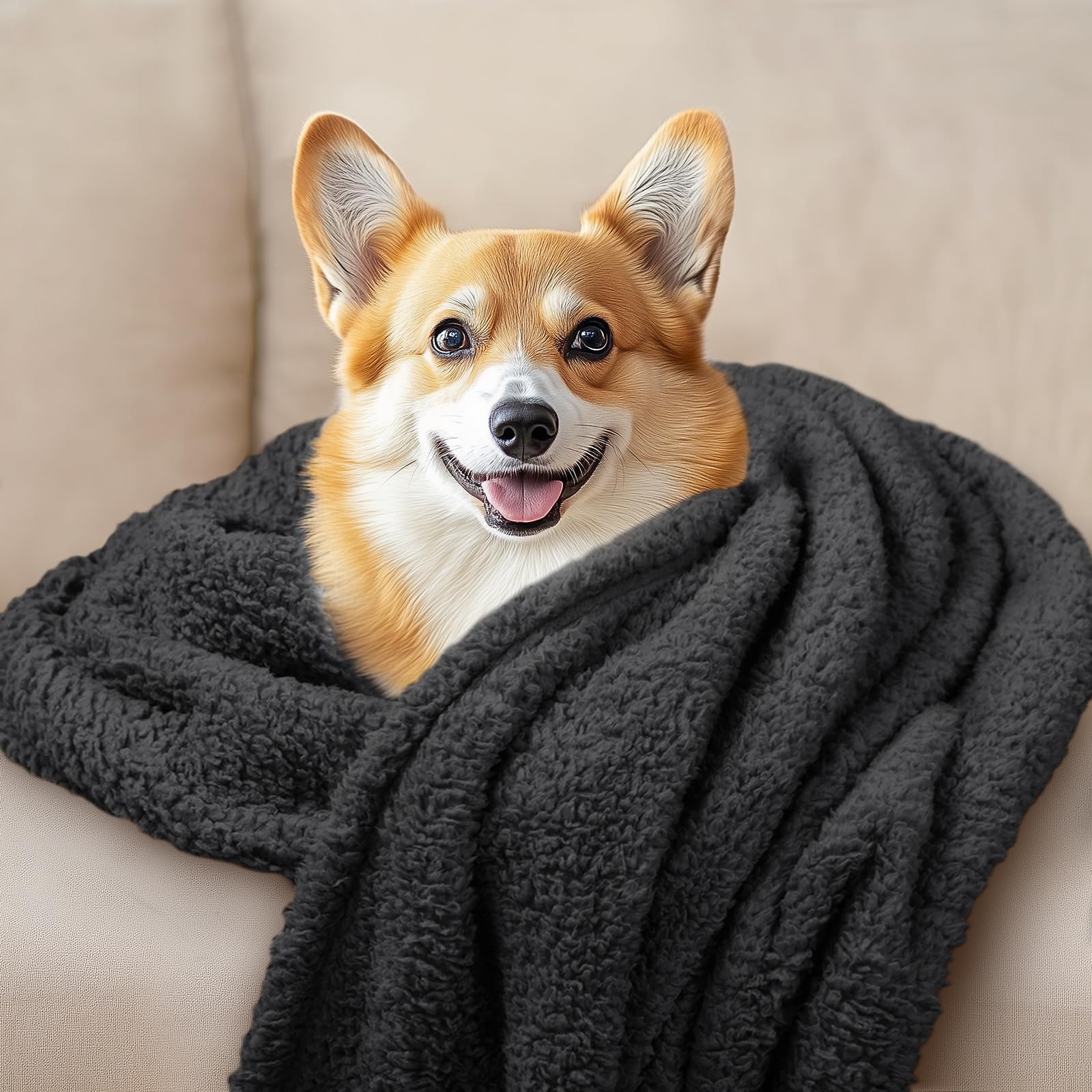 Luciphia sherpa fleece texture close up shows ultra soft feel for cozy snuggles.