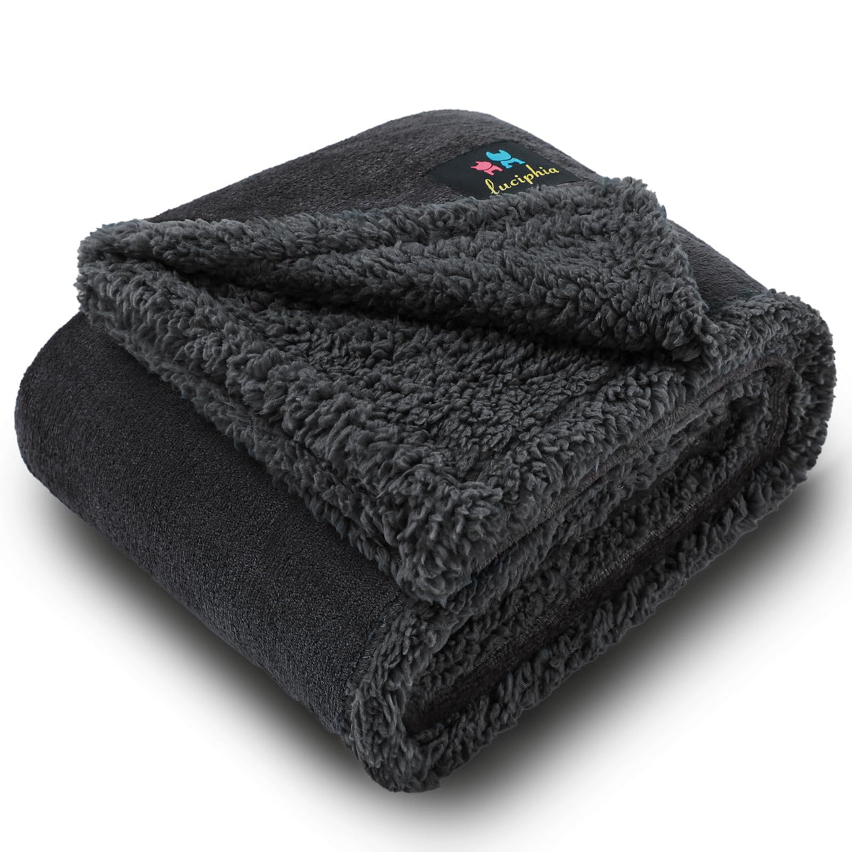 Luciphia waterproof bed blanket front view shows plush fleece and reversible warmth for pets.