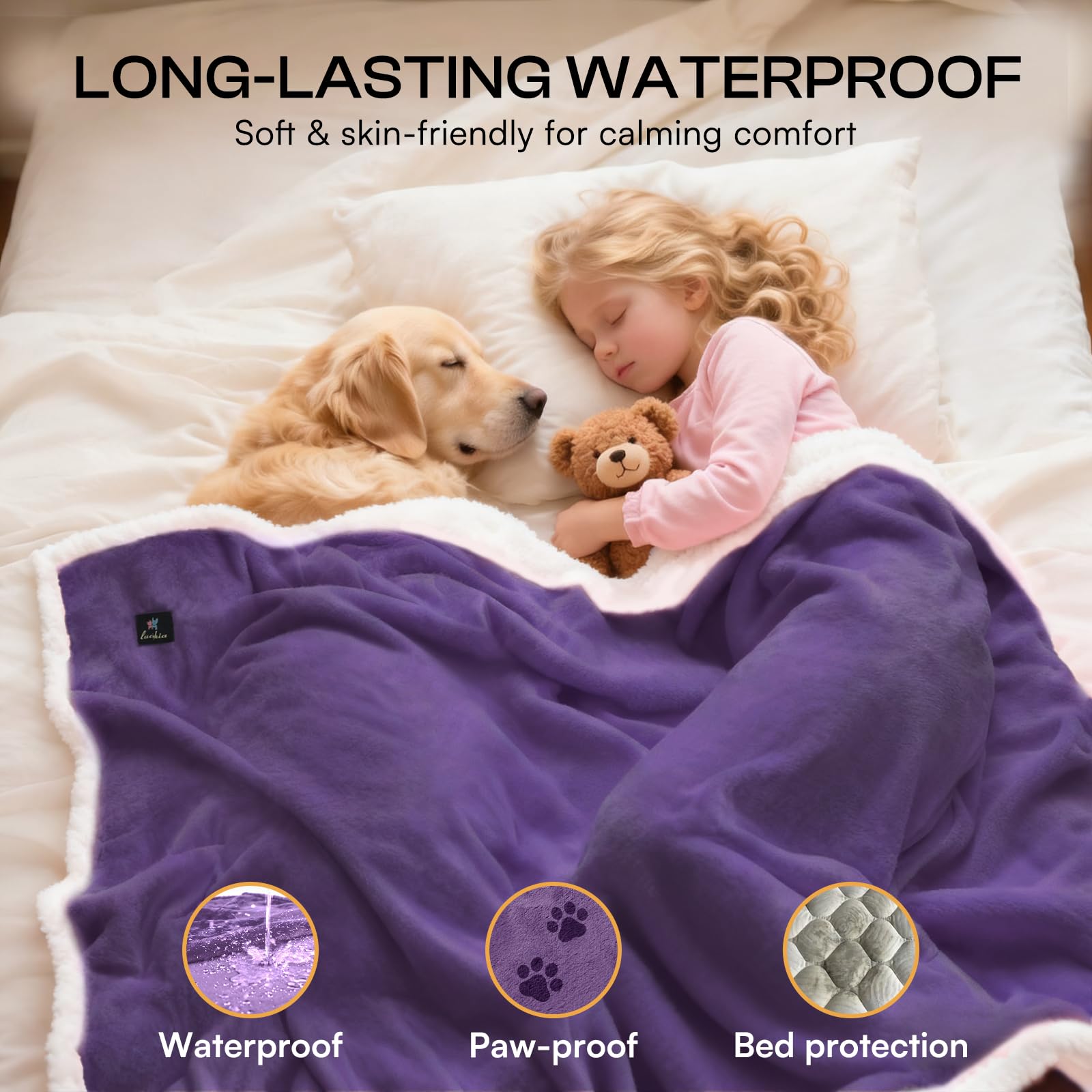 Luciphia Waterproof Bed Blanket on sofa as furniture protector from spills and fur.