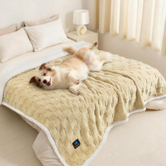 Luciphia waterproof dog blanket for large dogs in beige and white protects furniture during pet cuddles.
