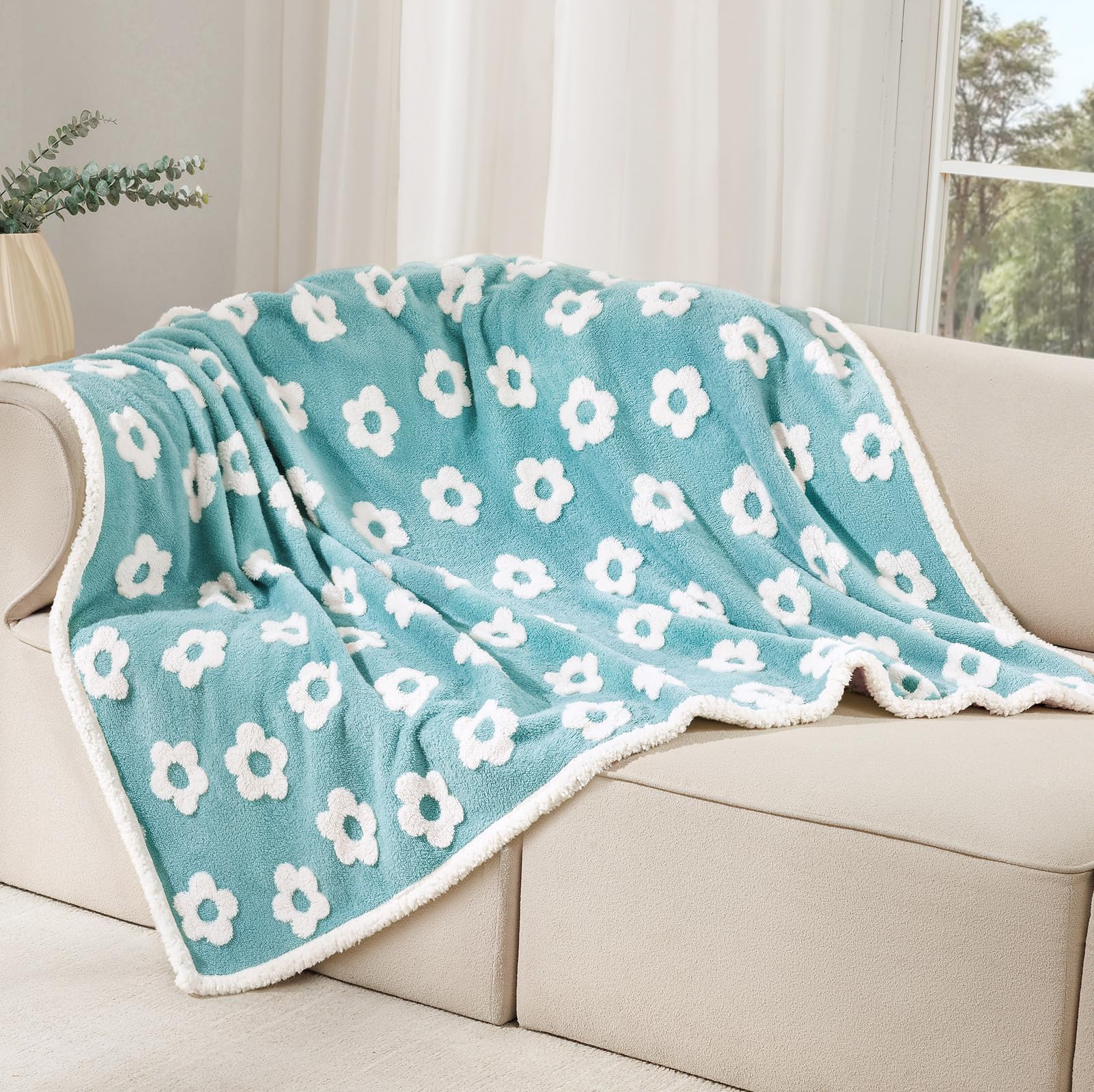 Luciphia waterproof pet blanket 3D textured flower print enhances cozy lounging for pets.