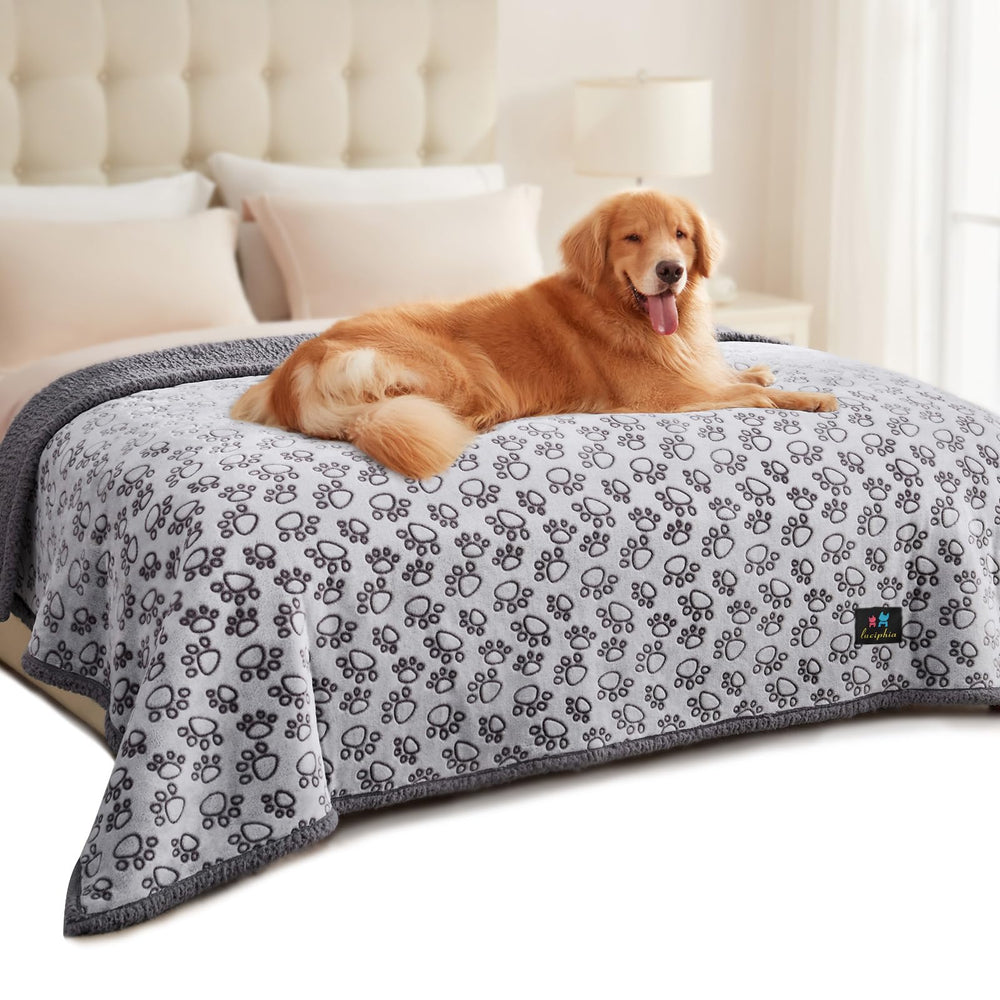 Luciphia waterproof pet blanket on couch side view protects furniture from spills and hair