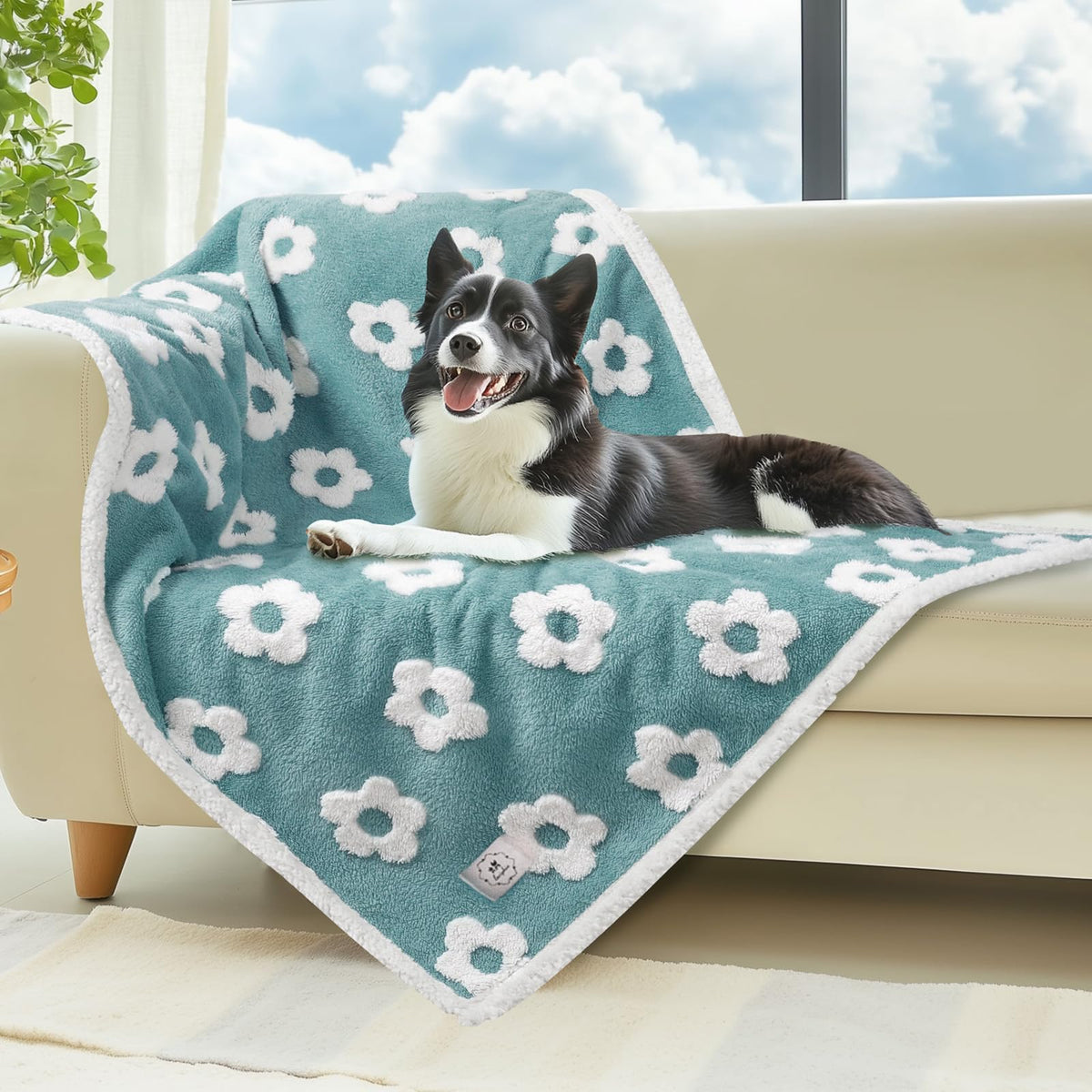 Luciphia waterproof pet blanket dog silhouette protects furniture from spills and pet mess.