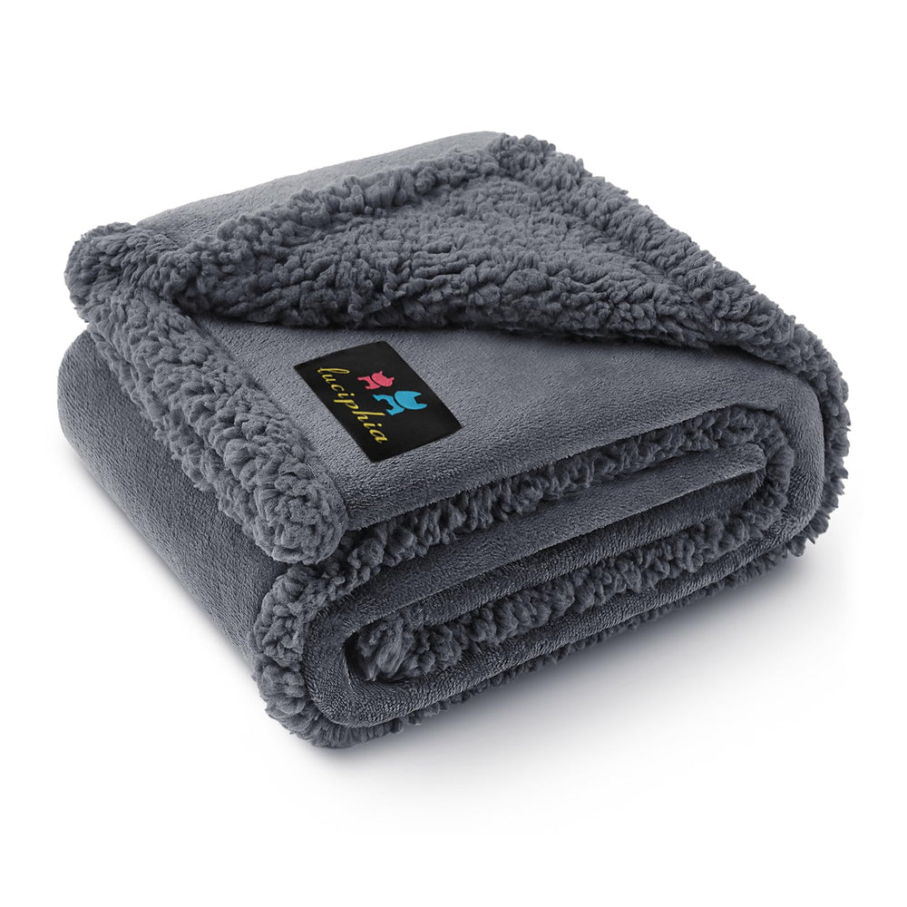 Luciphia Waterproof Pet Blanket folded edge shows plush sherpa interior for warmth