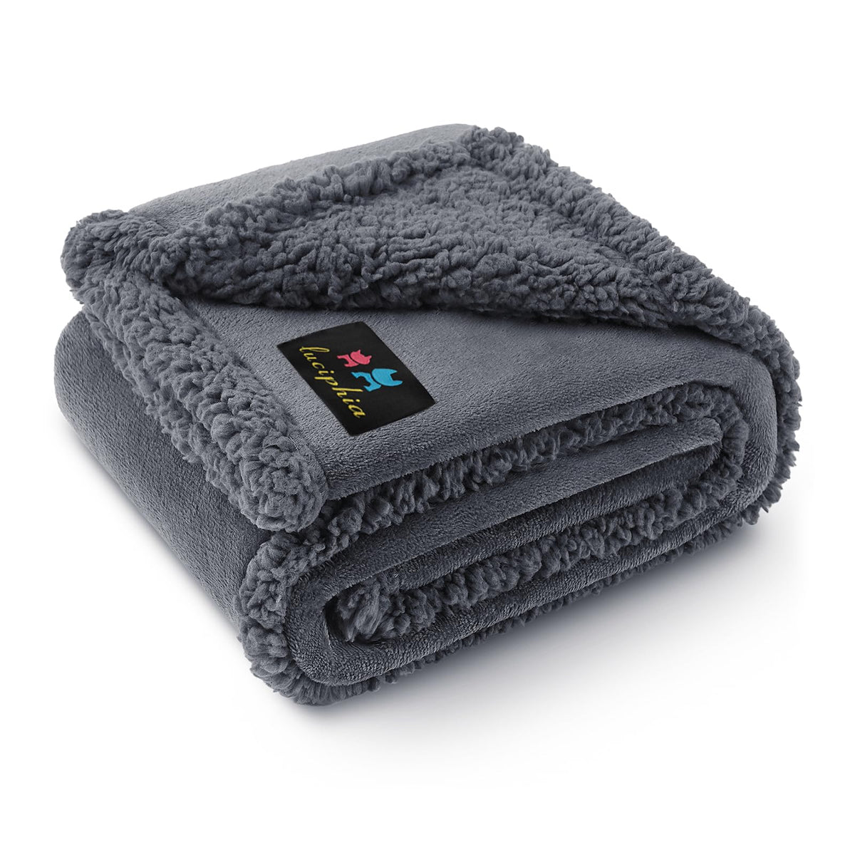 Luciphia Waterproof Pet Blanket folded edge shows plush sherpa interior for warmth