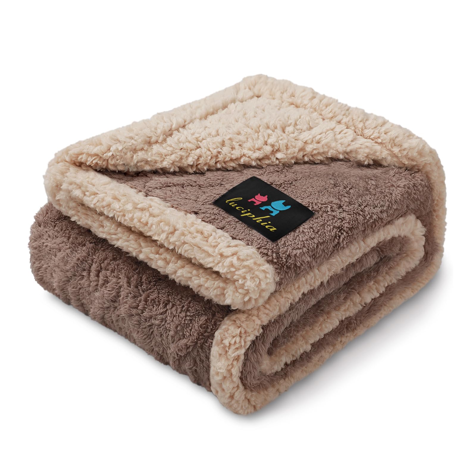 Luciphia waterproof pet blanket on sofa protects furniture from spills.