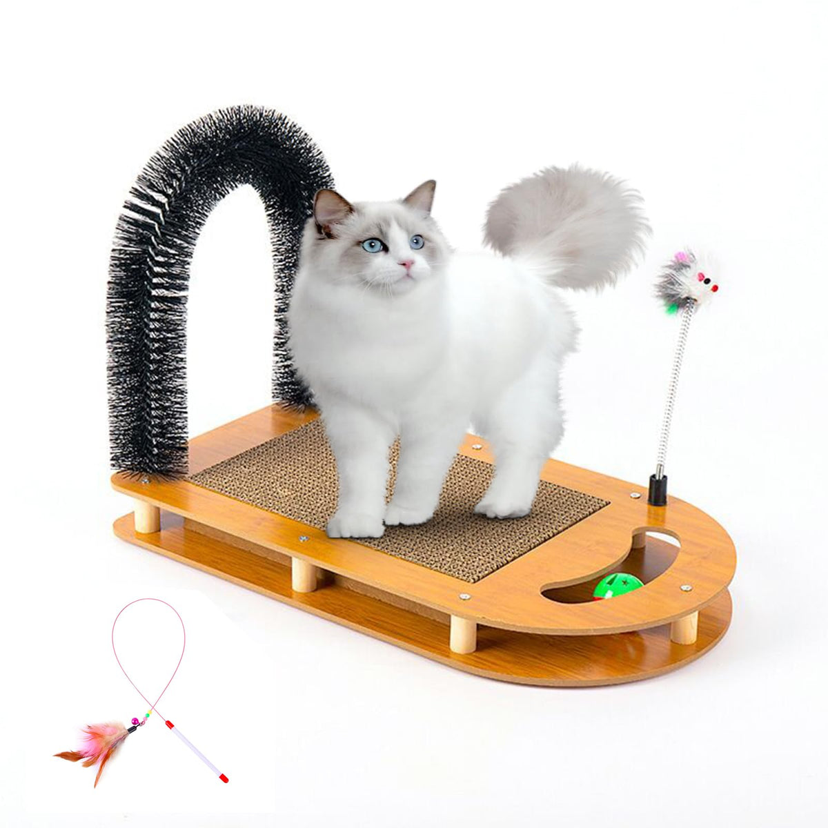 Luck Dawn cat arch self groomer shows grooming and scratching in one.