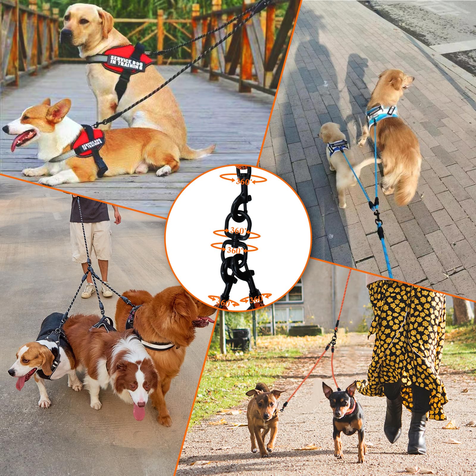 Luck Dawn five-way-leash supports dogs of all sizes on shared walks