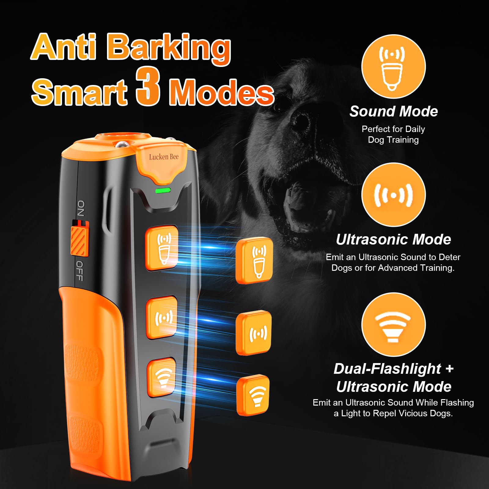 Lucken Bee compact bark deterrent held in hand for quick training sessions.