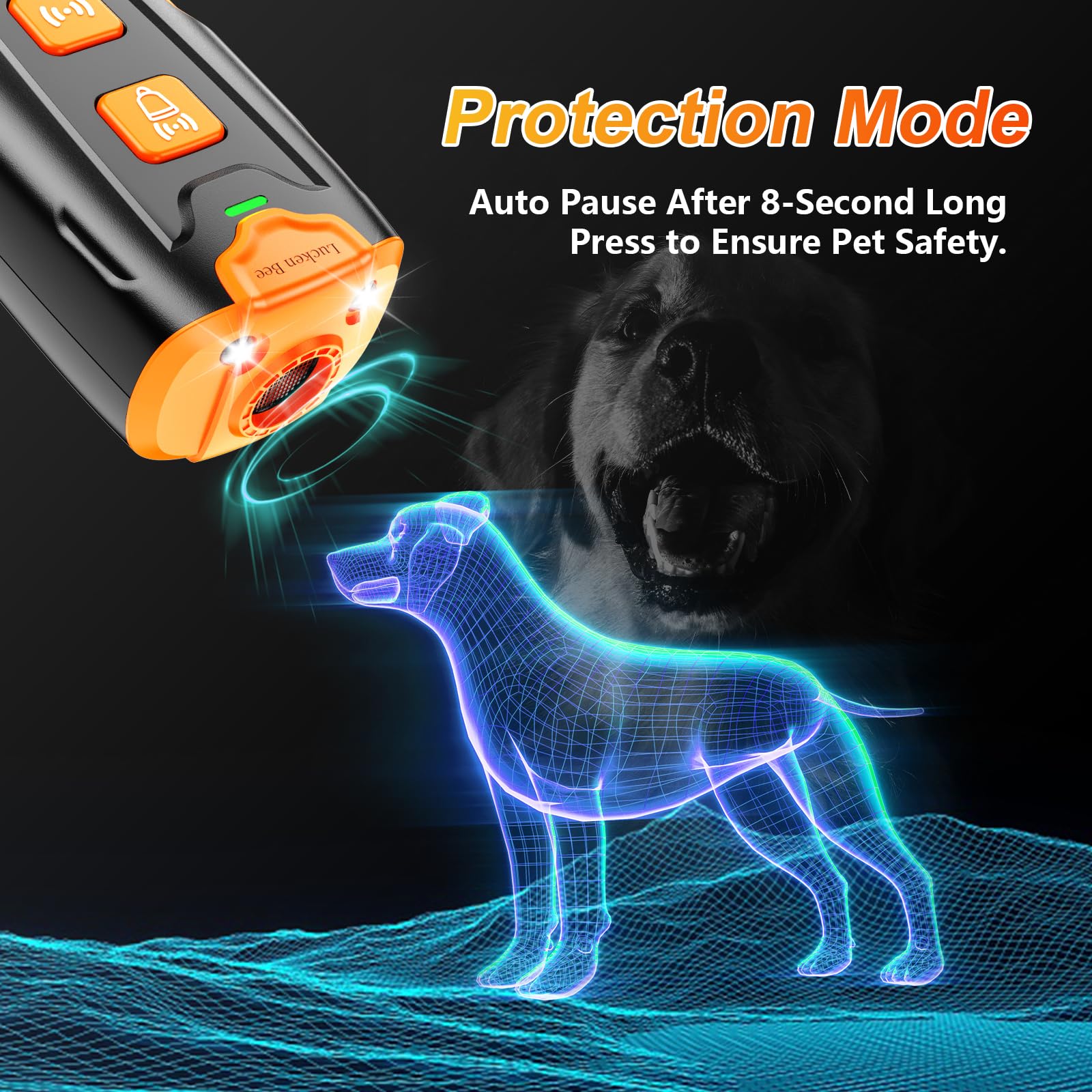 Lucken Bee sound mode demonstrates adjustable training for timid or bold dogs.