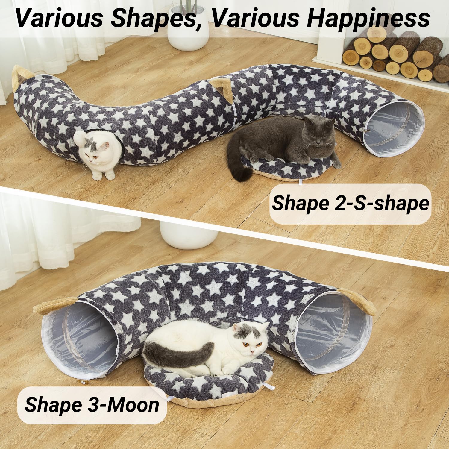 Luckitty cat tunnel bed foldable design offers flexible shapes for pets