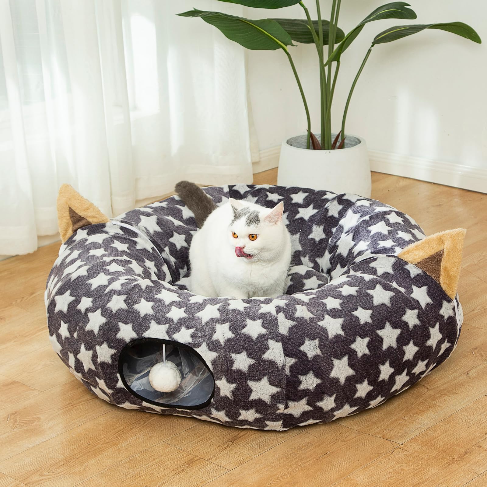 Luckitty cat tunnel bed gray star pattern adds festive style