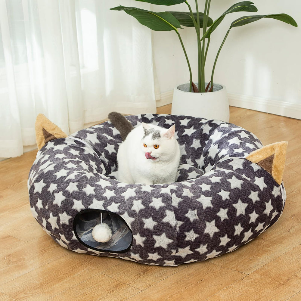 Luckitty cat tunnel bed gray star pattern adds festive style