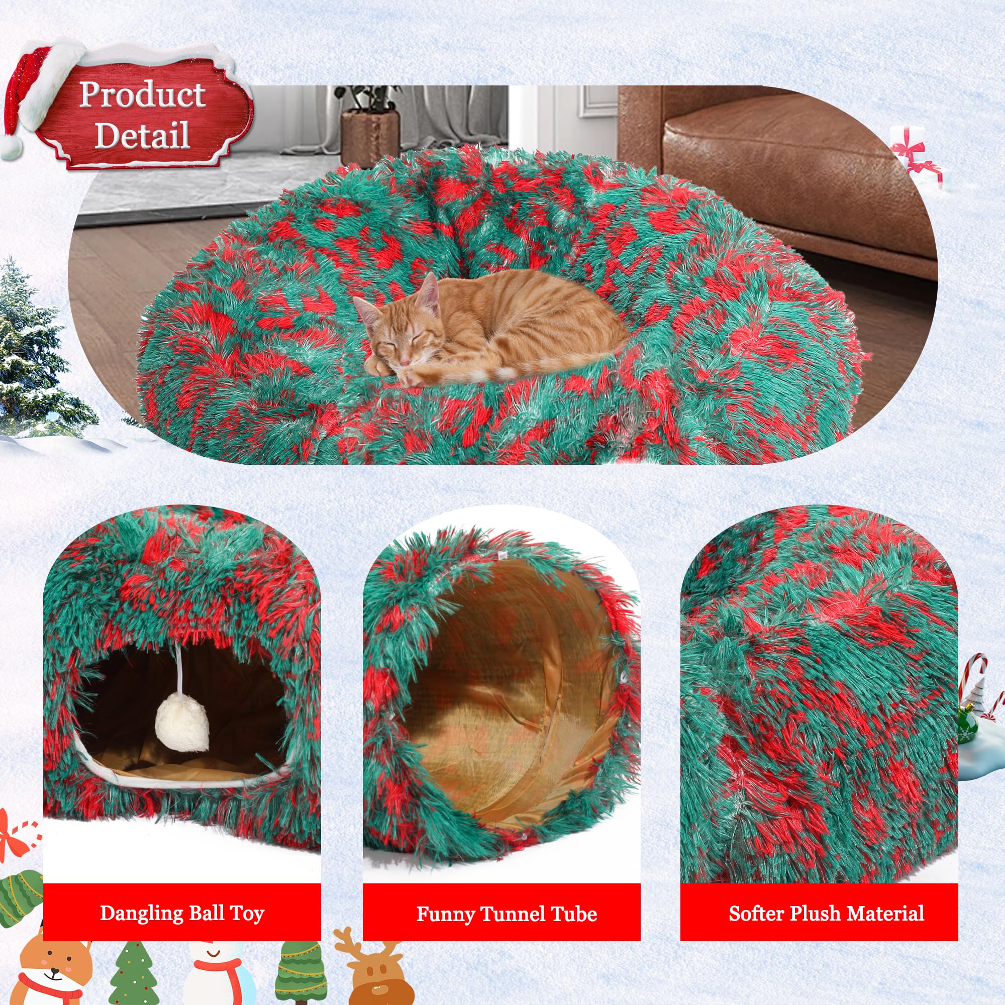 Luckitty cat tunnel bed with hanging toy for interactive play