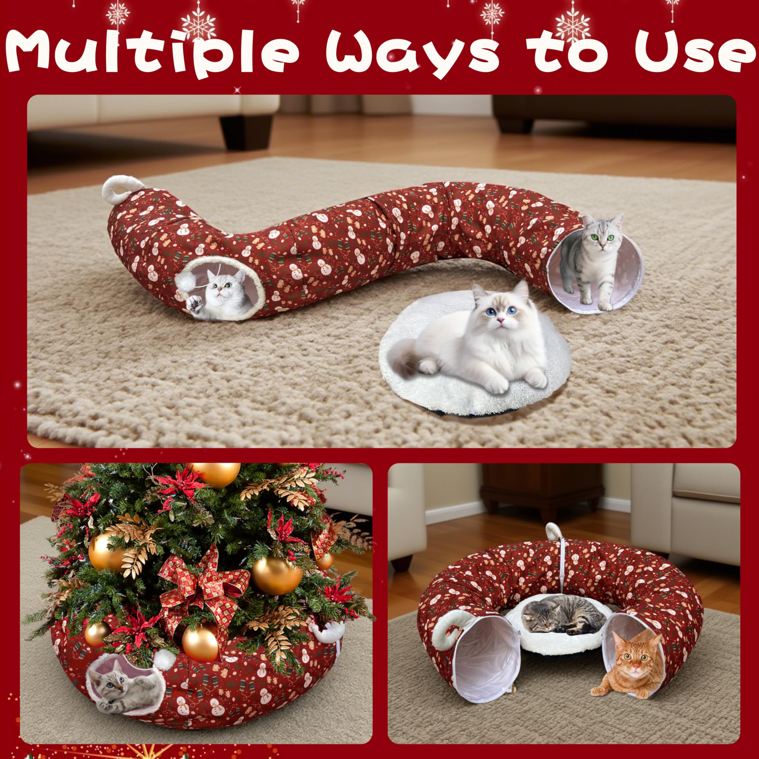 LUCKITTY cat tunnel bed red and white candy cane design as decor