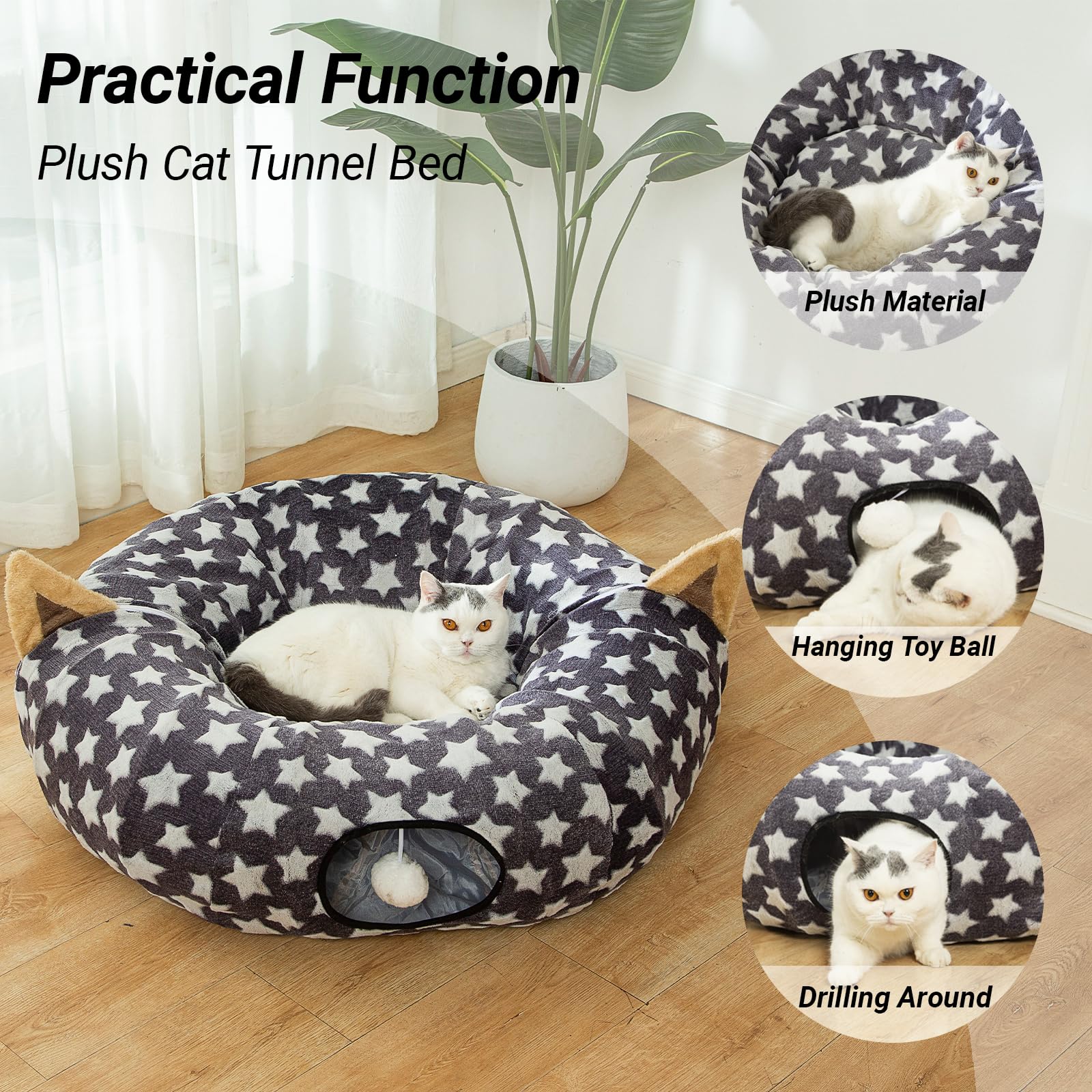 Luckitty cat tunnel bed soft plush fabric creates warm resting spot