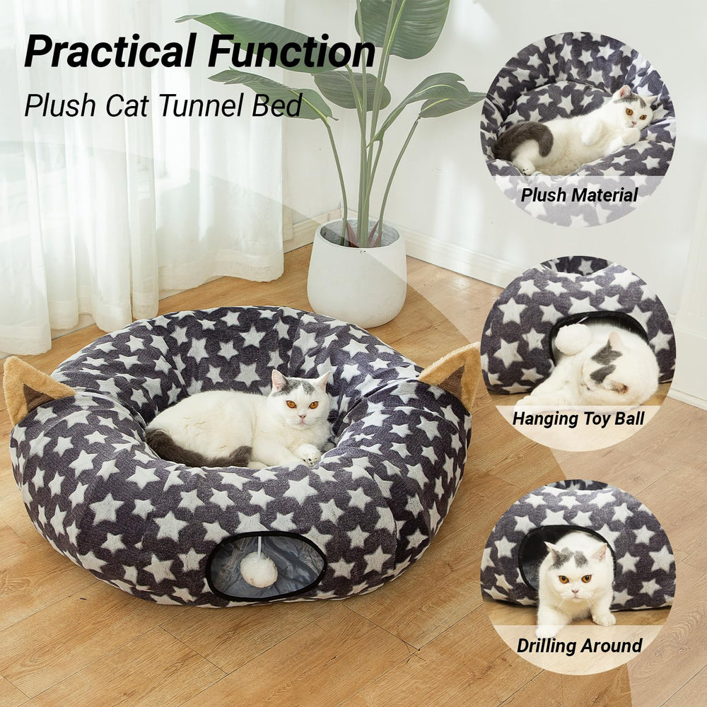 Luckitty cat tunnel bed soft plush fabric creates warm resting spot