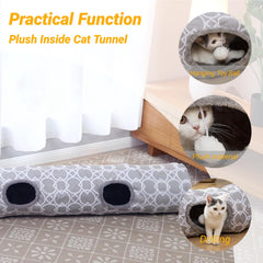 LUCKITTY geometric straight cat tunnel folded view shows easy storage after play.