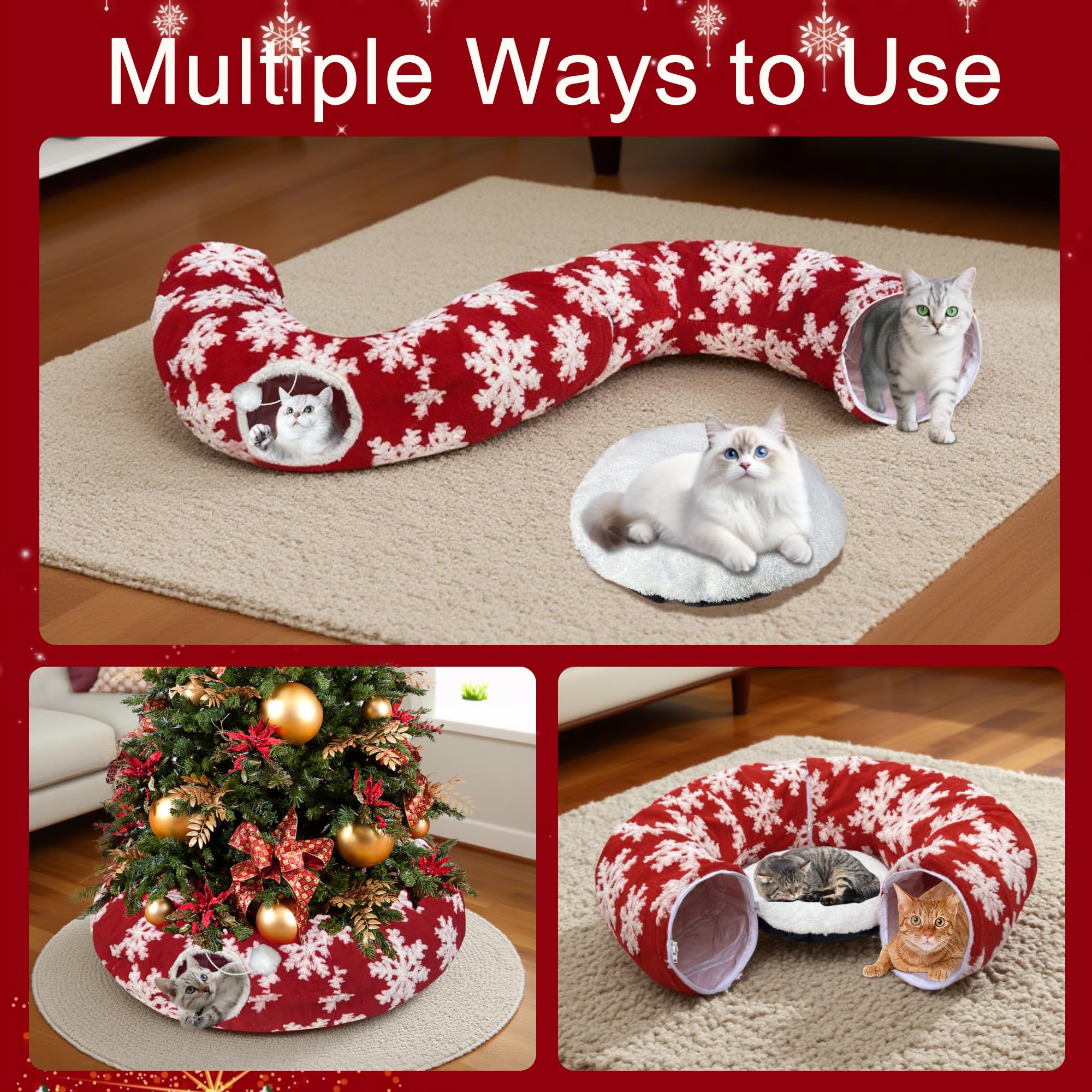 LUCKITTY Holiday red fabric with tree motif complements string lights for festive decor harmony.