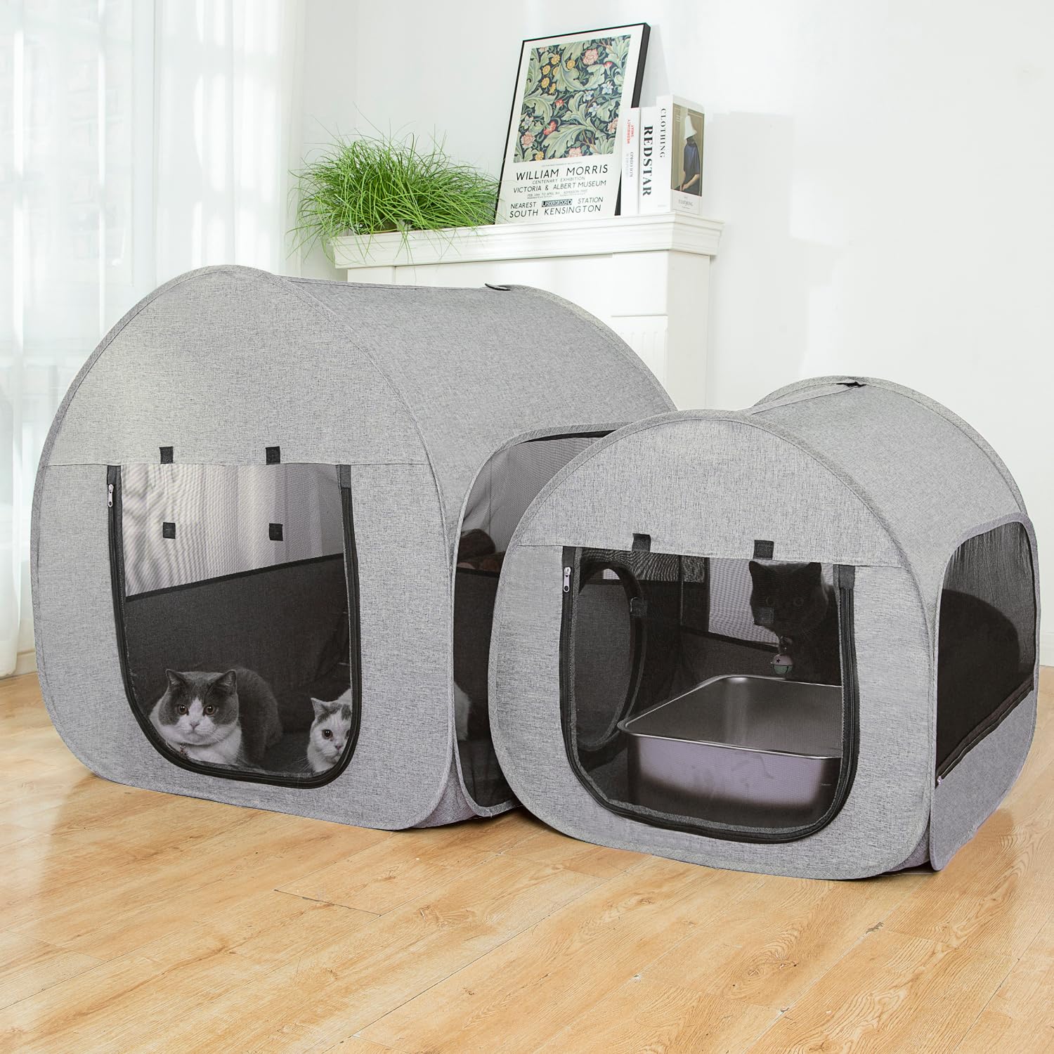 LUCKITTY light-gray-foldable-pet-fence blends into homes and camps