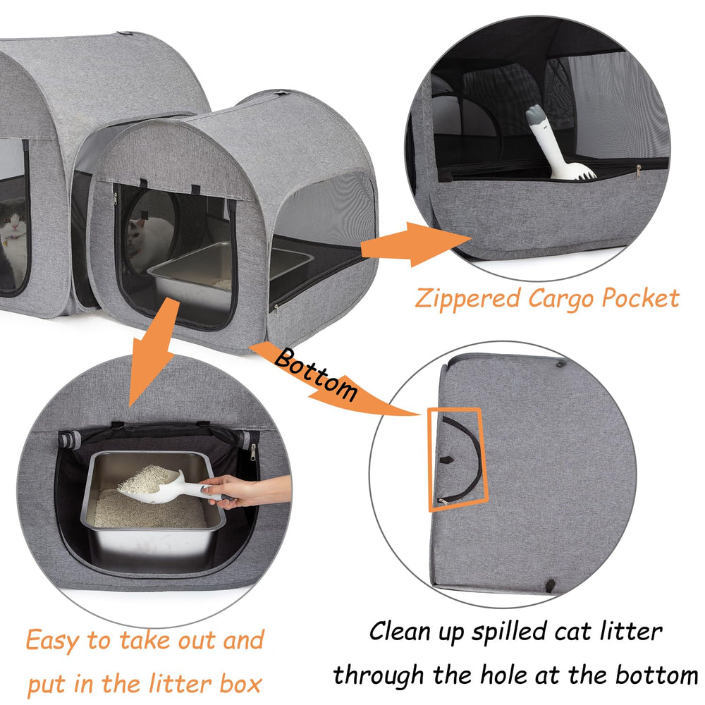 LUCKITTY portable cat playpen front-opening litter box simplifies cleaning.