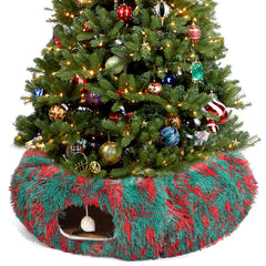 Luckitty warm fluffy cat tunnel bed with red-green pattern for cozy play