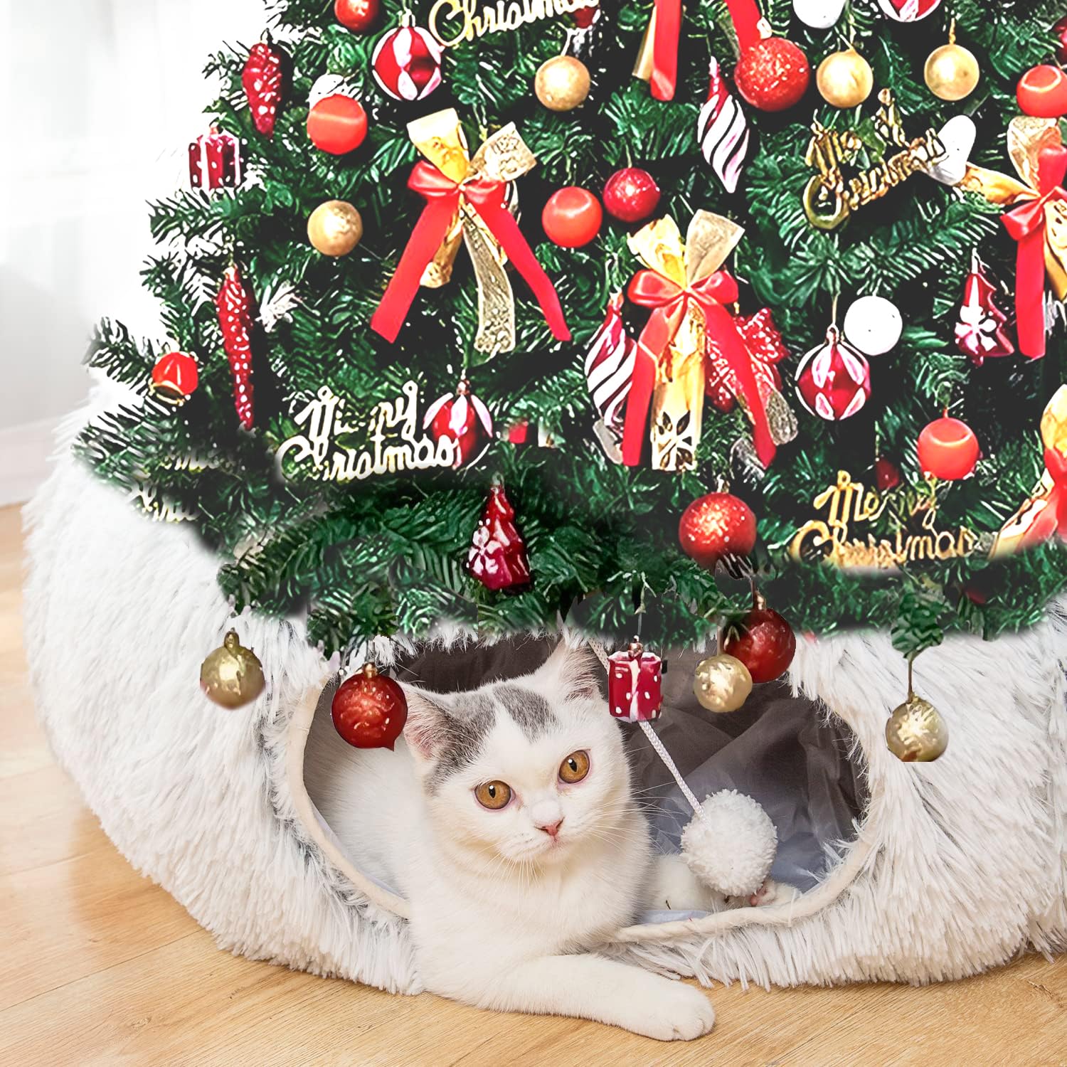 Luckitty warm fluffy tunnel bed white side view for a cozy indoor hideaway