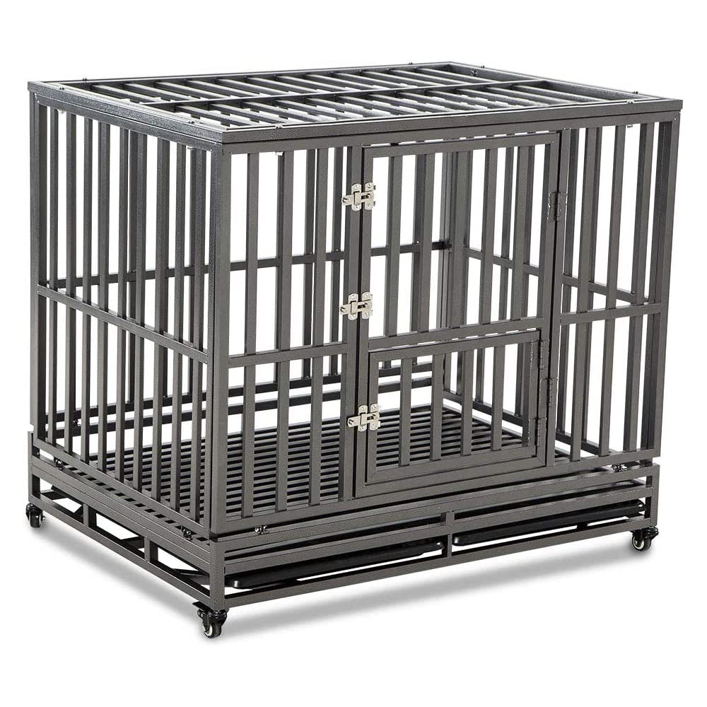 LUCKUP heavy duty dog cage front view shows sturdy steel frame for secure containment.