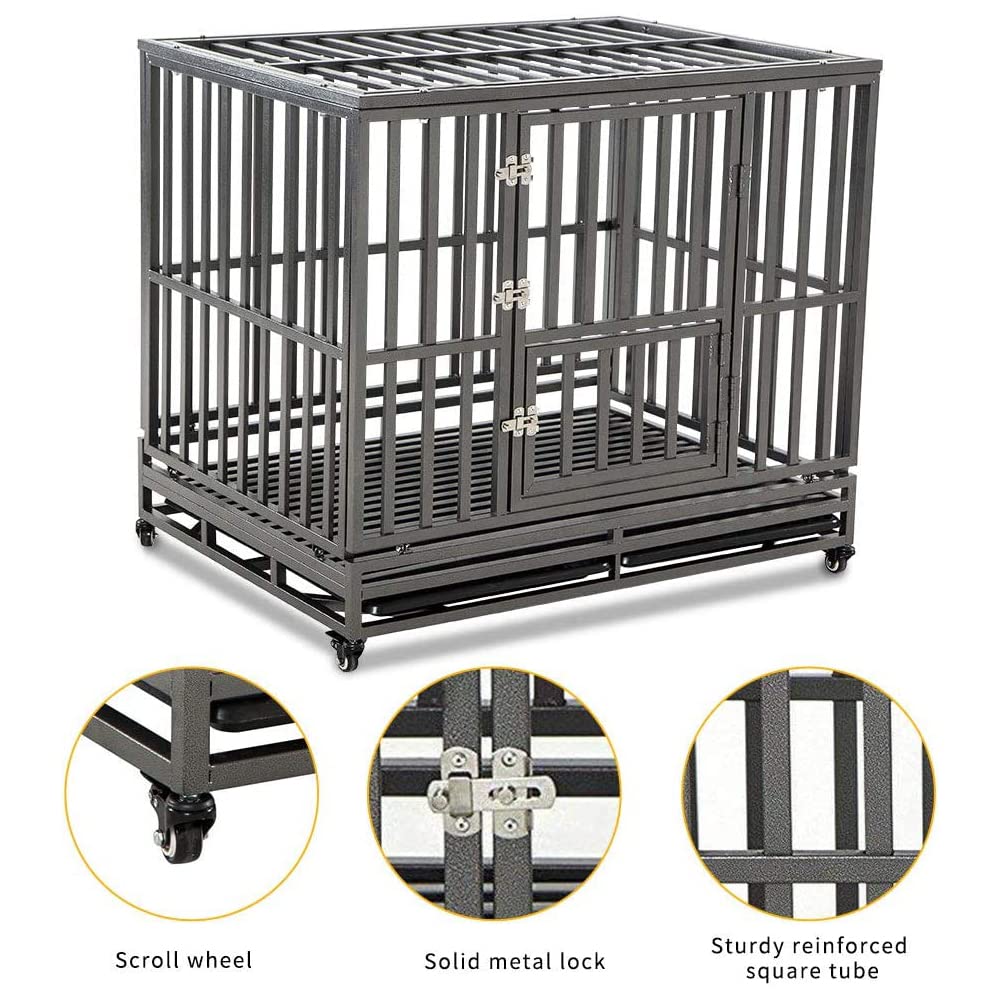 LUCKUP heavy duty dog cage interior reveals roomy space for comfortable rest.