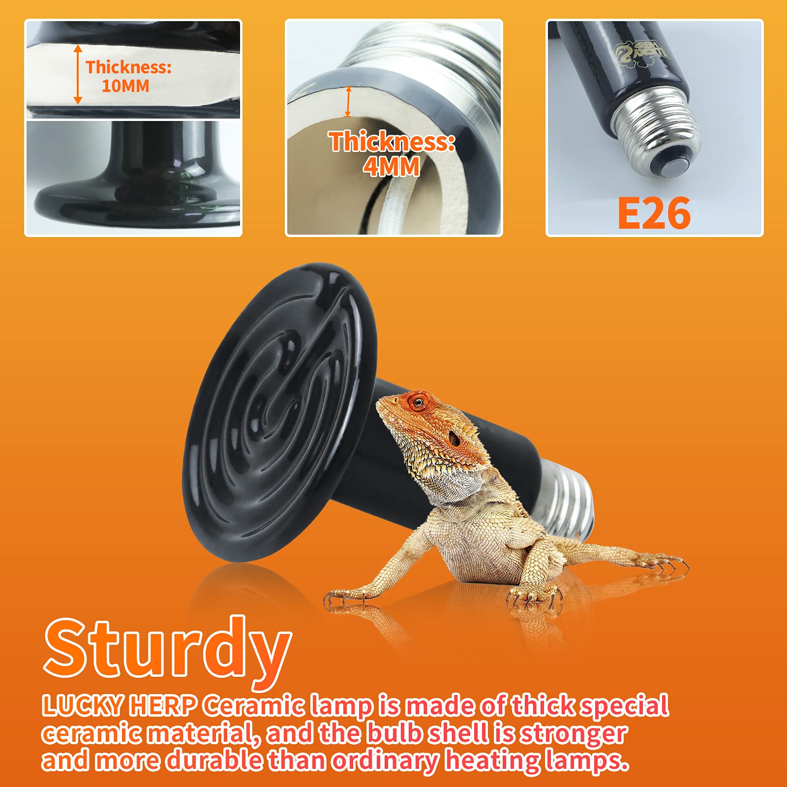 LUCKY HERP 150W ceramic heat emitter durable ceramic shell promises long-lasting performance.