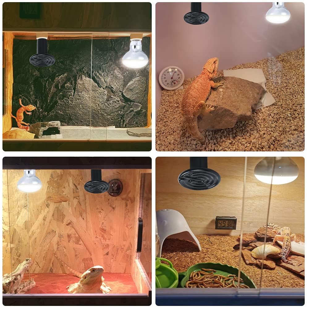LUCKY HERP 150W ceramic heat emitter E26 base installation shows easy setup.