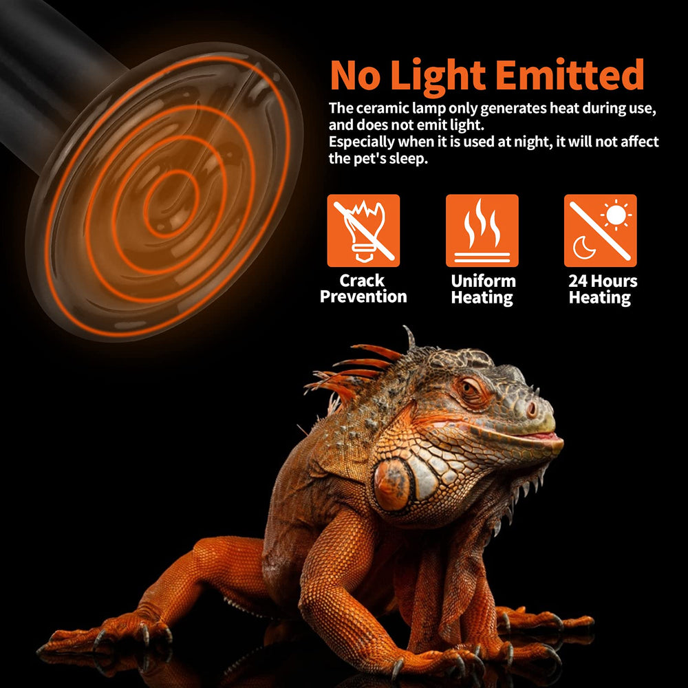 LUCKY HERP 150W ceramic heat emitter no-light operation demonstrates sleep-friendly warmth.