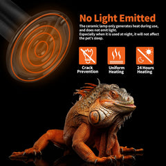 LUCKY HERP 150W ceramic heat emitter no-light operation demonstrates sleep-friendly warmth.