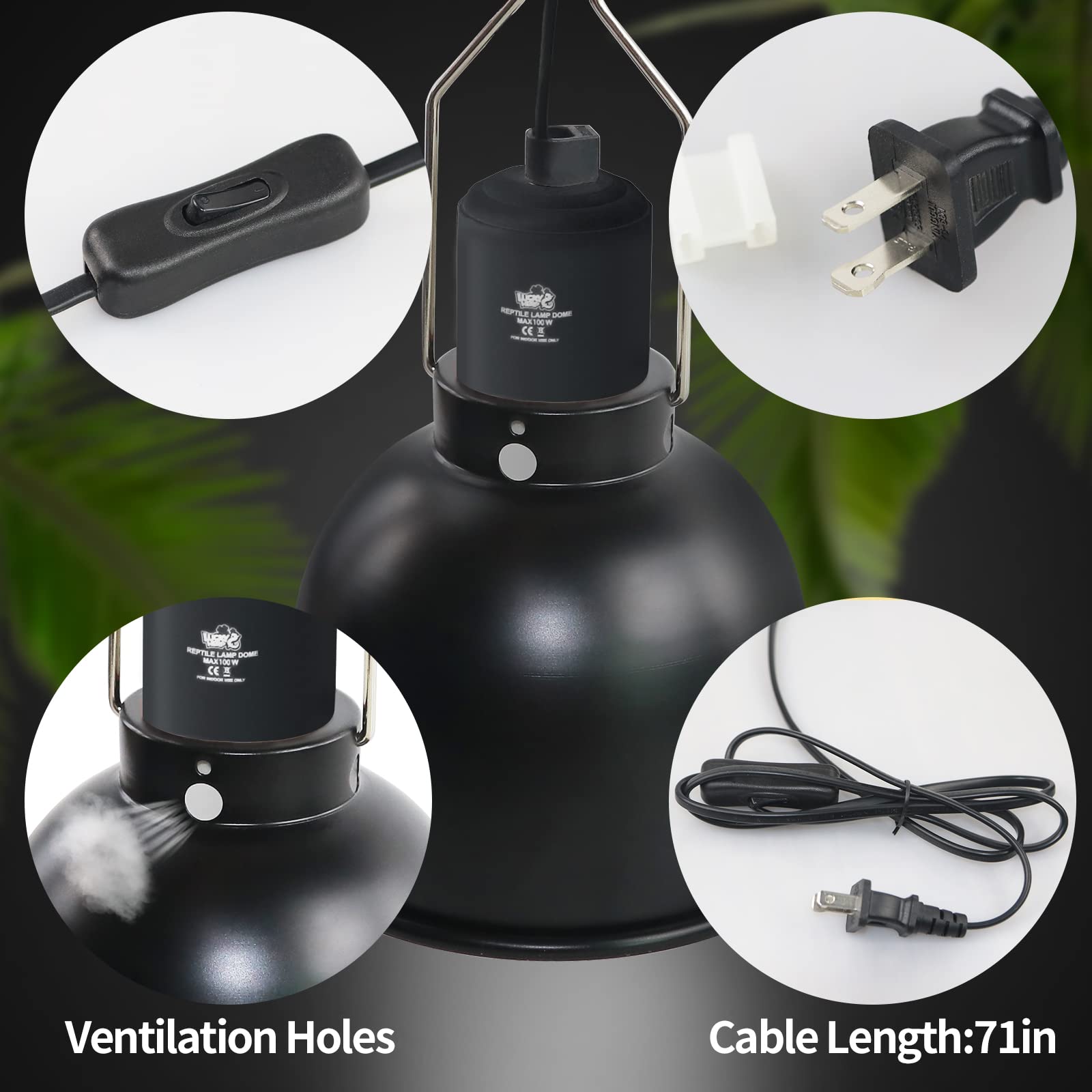 Lucky Herp compatible E26 ceramic lamp cap supports up to 100W for flexible lighting.