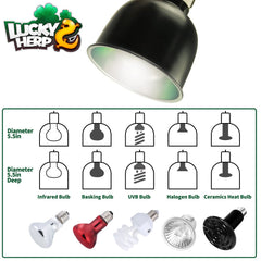 Lucky Herp aluminum 5.5-inch shallow dome fixture with optical reflector enhances UVA/UVB exposure.