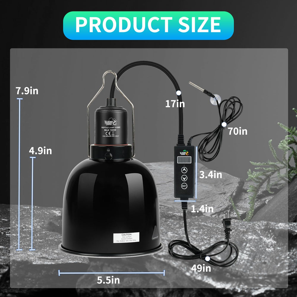 Lucky Herp E26 ceramic head design highlights compatibility with UVB and heat bulbs.